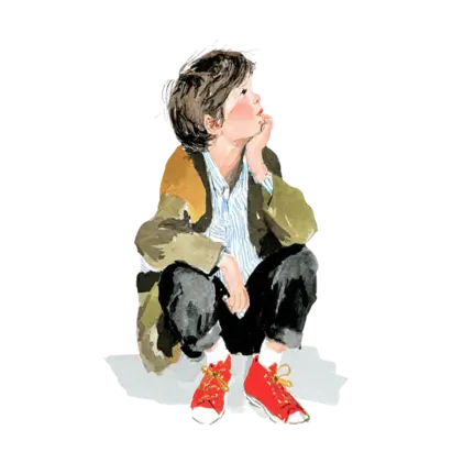 boy thinking pensively watercolour illustration